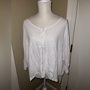 We The Free Women’s Knit Shirt White Top Oversize Long Sleeve Raw Hem size S